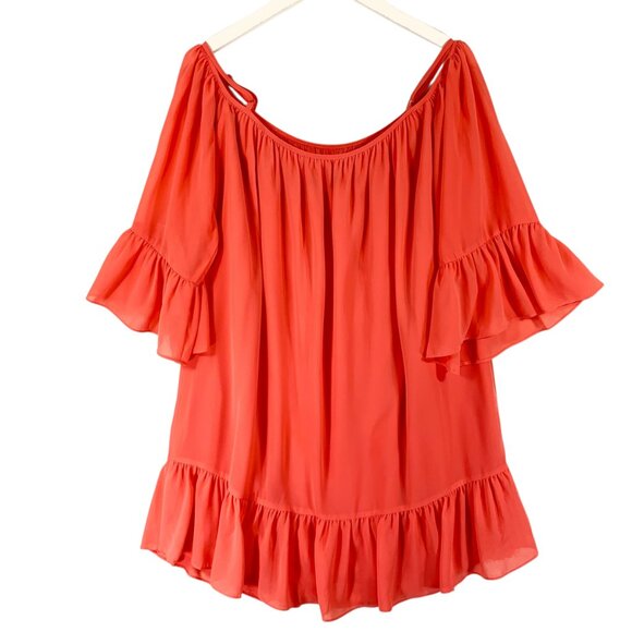Cold shoulder mini dress 3/4 sleeve coral color dress size  medium STRUT & BOLT - Picture 3 of 14